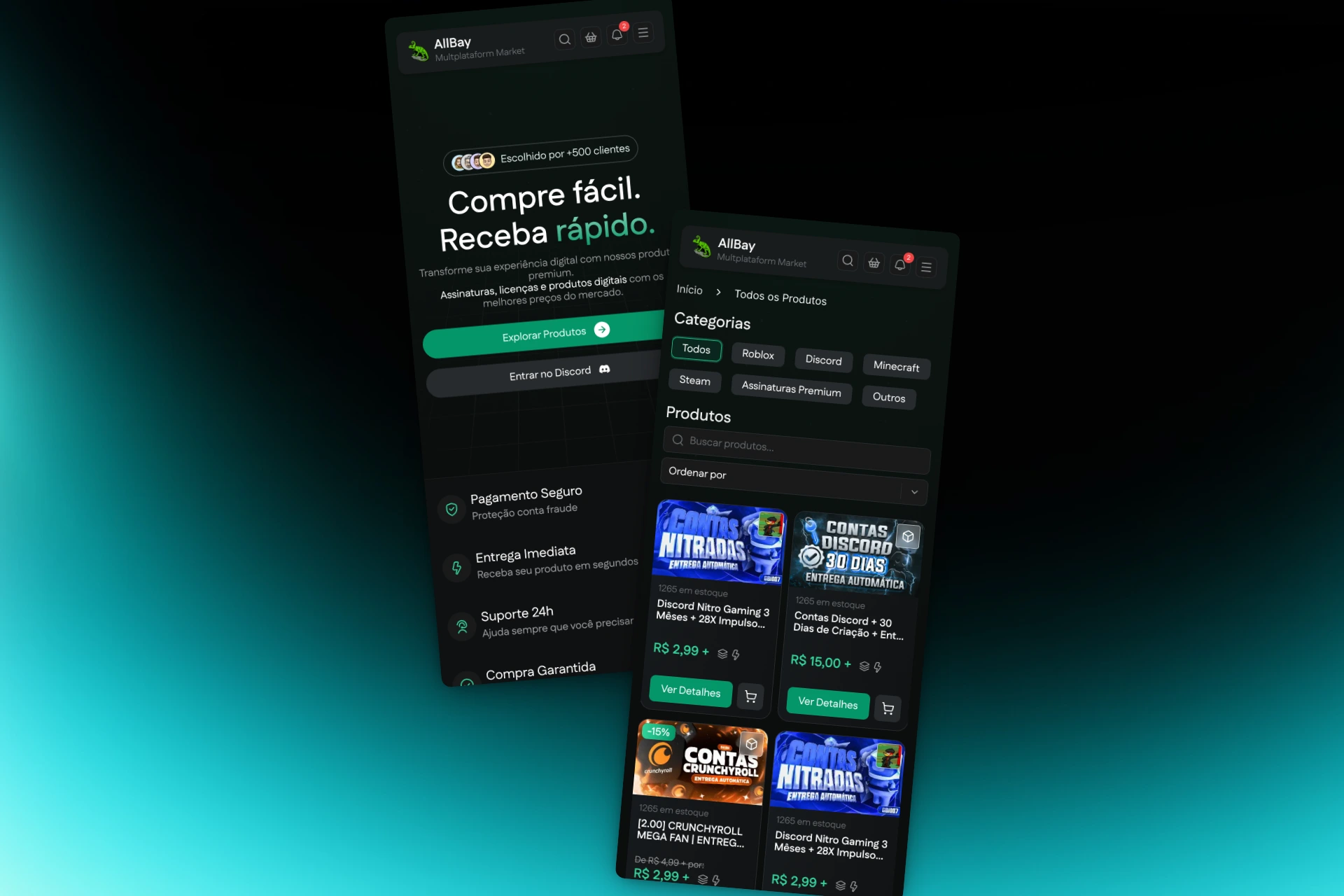 Versão mobile: início e catálogo