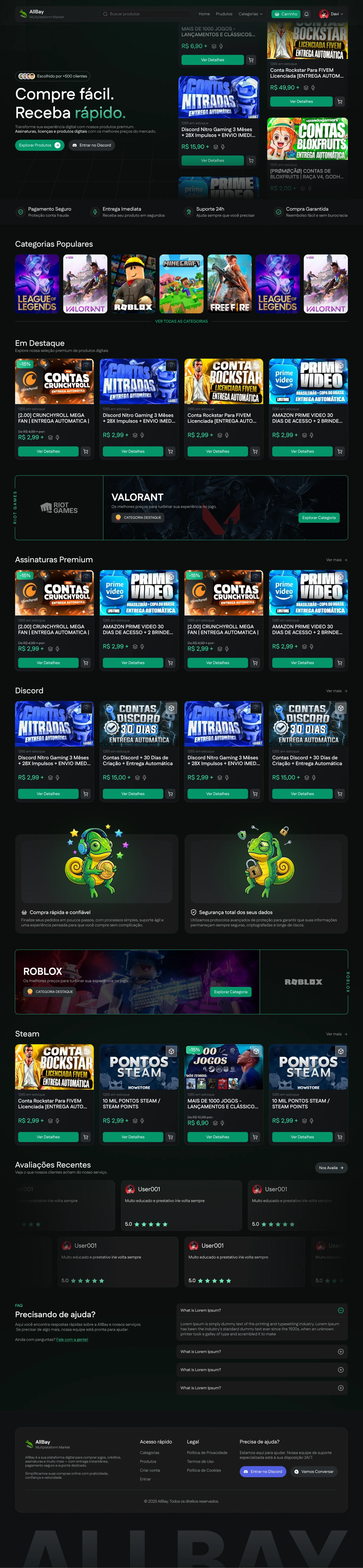 Landing page completa da AllBay